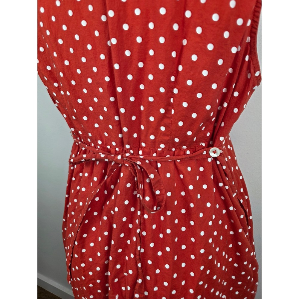 April Cornell Red Polka Dot Cotton Midi Dress XL Sleeveless Lace Trim Pockets - Picture 7 of 9